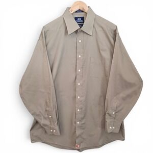 Stafford Dress Shirt Mens 17.5 34/35 Taupe Button Up Fitted Broadcloth Career